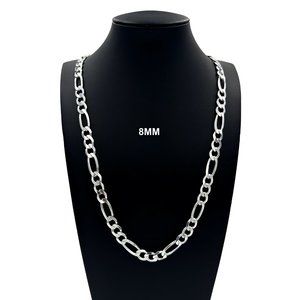 Real 925 SOLID Sterling Silver 8mm Figaro Link Chain Necklace 20" inch